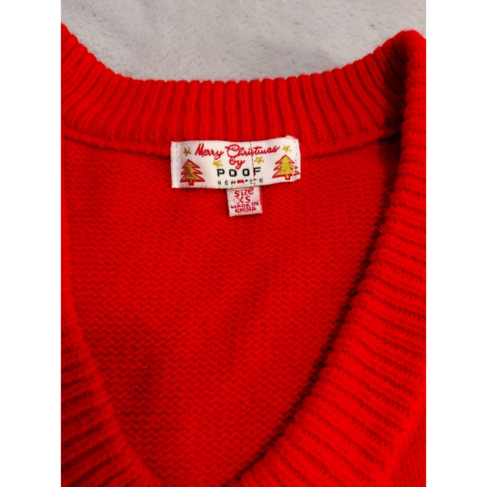 Merry Christmas by Poof NY Red Christmas Holiday Gnome Sweater Pom Pom Vest XS - Picture 7 of 8
